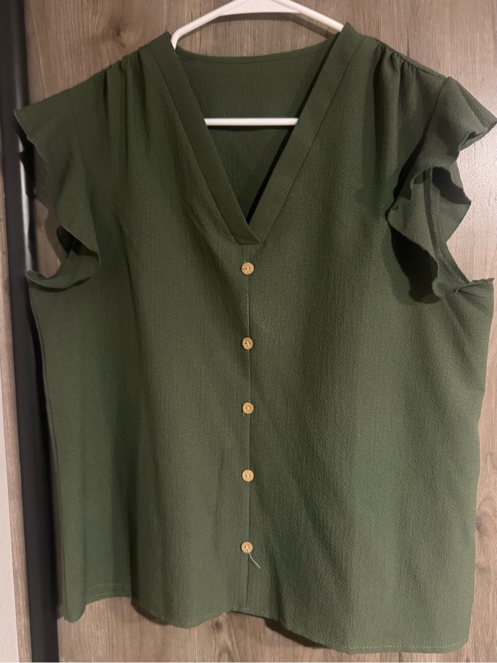 Sleeveless V-Neck Button Front Blouse in Olive Green